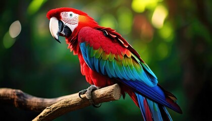 Fototapeta premium Scarlet Macaw: Vibrant Plumage in Lush Green Setting