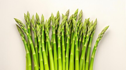 Fototapeta premium Fresh green asparagus stalks arranged neatly on white background highlighting healthy eating