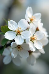 Close-up of pristine white cherry blossoms, exquisite detail , nature, closeup