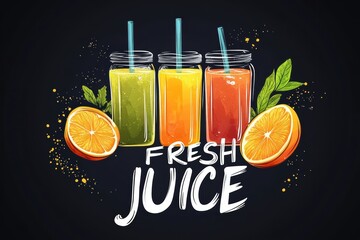 Bright and vibrant fresh juice logo with colorful beverage jars and fruity accents