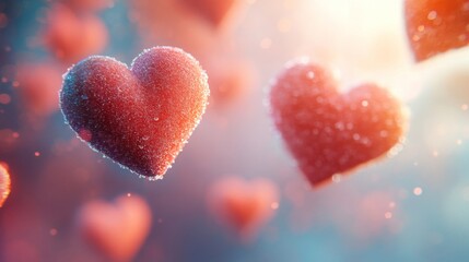 Fototapeta premium Delicate Red Hearts Floating in Soft Light