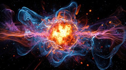 Obraz premium illustration of big bang and beginning of universe, digital concept of space and star formation