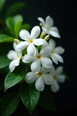 Obraz premium Clusters of jasmine flowers, intensely white against deep black , elegance, spring