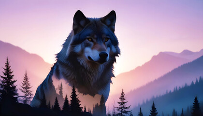Wolf Double Exposure Animal Nature Wilderness Outdoors