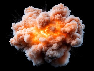 A large explosion of orange smoke on a black background