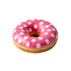 A Delicious Pink and White Polka Dot Donut on transparent background