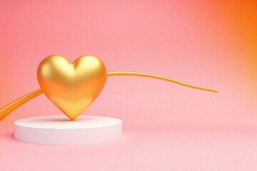 Golden heart on pink bg white surface pink orange gradient curved orange line