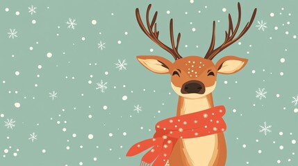 Christmas Deer Wearing Scarf Vector Illustration