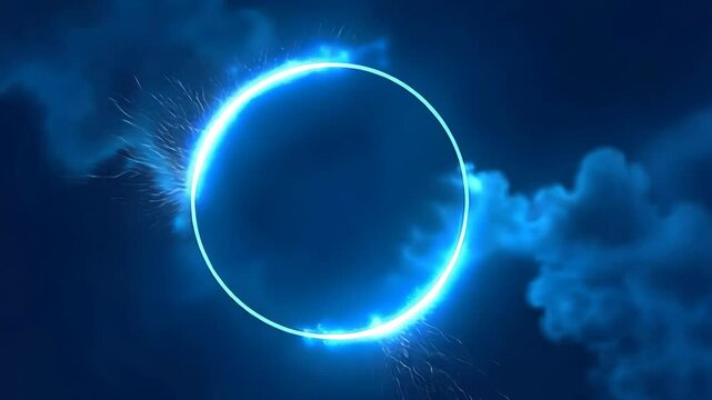 4k frame of blue circle with lightning on plain background in space