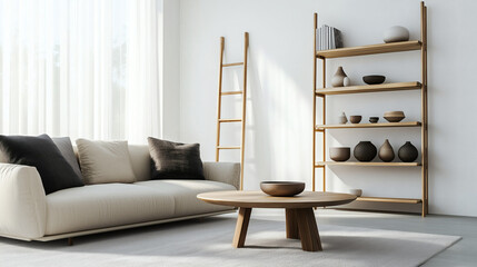 Minimalist Living Room with Wooden Accents