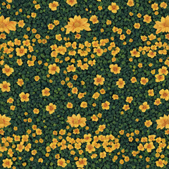 Floral pattern radiates joy vibrant yellow flowers scattered on lush green create cheerful, energetic field of color