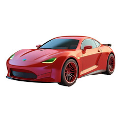 Red Sports Car with Shiny Finish 3D Cartoon Style Illustration on White Background 