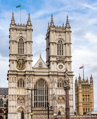 Westminster Abbey and Victoria tower of UK Parliament in London