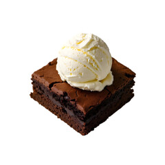 Brownie chocolate cake with ice cream on transparent background