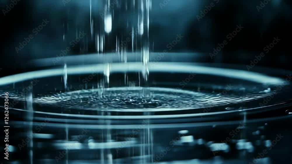 Poster water droplets create ripples on the surface of a clear pool at dusk highlighting natural patterns a