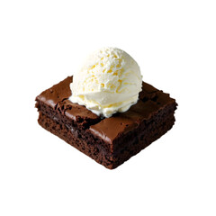 Brownie chocolate cake with ice cream on transparent background