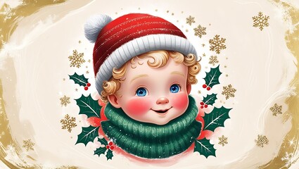 Whimsical Illustration of a Cherubic Christmas Angel in Soft Pastels isolated on transparent. PNG.