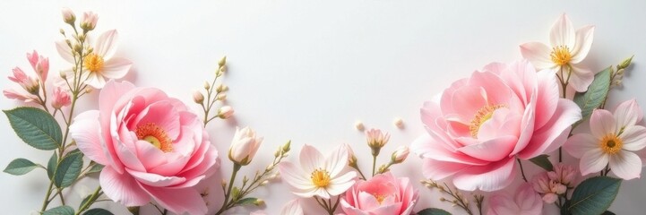 Delicate floral arrangement, pastel tones, clean background, design, peaceful