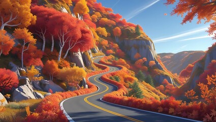 Dramatic Scenic Road Winding Through a Mountainous Landscape at Sunset isolated on transparent. PNG.