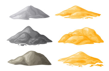 Piles of sand, gravel, cement, Building material heaps. Perfect for building site concepts. Vector illustration isolated on white background