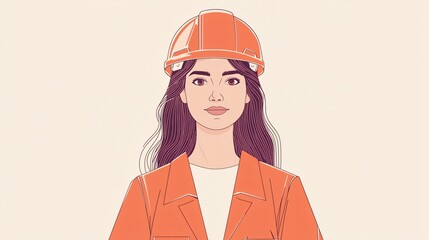 Female Construction Worker Wearing Safety Helmet Vector Flat Illustration