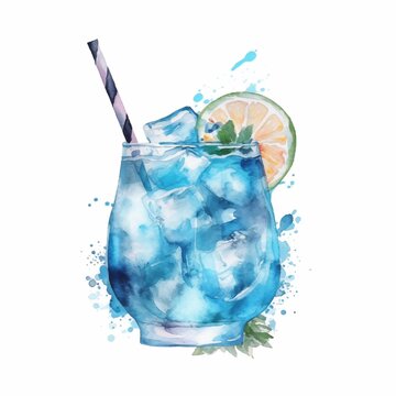 Watercolour Blue Lagoon, cocktail, alcohol cocktail, drink JPG 4080 x 4080 px 300 dpi
