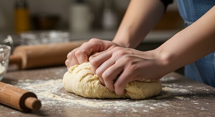 Kneeding dough to make bread
