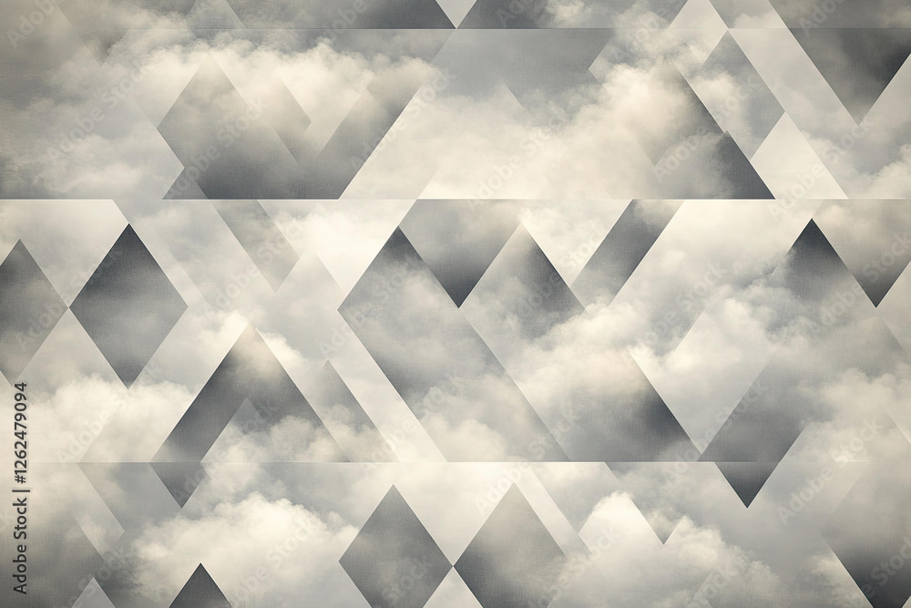 Aufkleber abstract geometric cloud pattern with interlocking triangles and diamonds in muted gray and white to