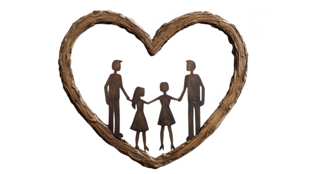 Parents Day PNG file of a family holding hands in a heart-shaped boundary, suitable for greeting cards, t-shirt designs, and wall art, isolated on white background