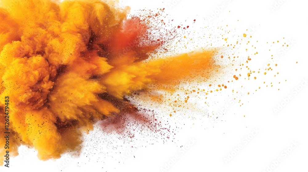 Poster explosion of colorful powder creating dynamic visual impact against white background