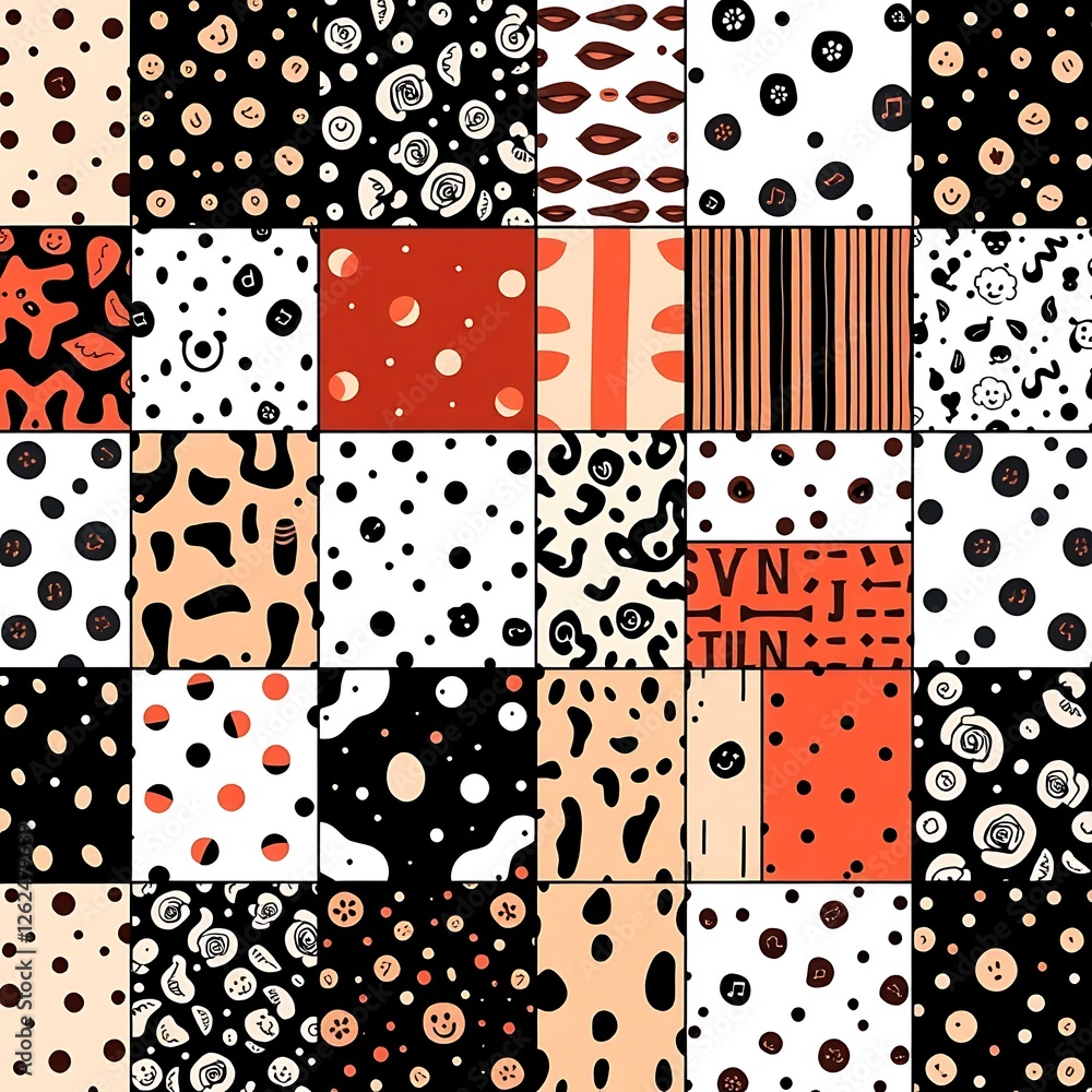 Poster artistic patchwork: a visually striking patchwork of squares with diverse patterns and textures, sho