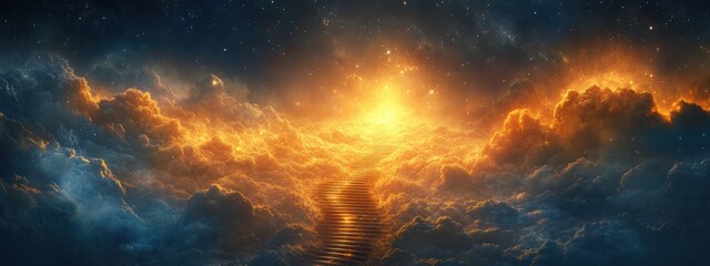 Obraz premium Golden Staircase to Heaven Celestial Cloudscape Fantasy Art