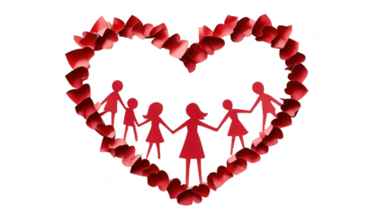  Parents Day PNG file of a family holding hands in a heart-shaped boundary, suitable for greeting cards, t-shirt designs, and wall art, isolated on white background