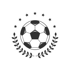 Obraz premium Football graphic logo. Soccer ball with laurel branches and stars. Sign isolated on white background. Vector illustration