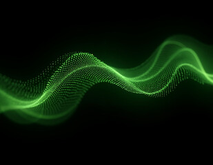 Fototapeta premium dynamic green wave of glowing particles flows gracefully on dark background