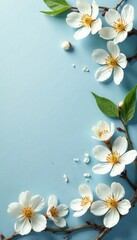 Delicate white blossoms scattered on textured paper , petals, nature