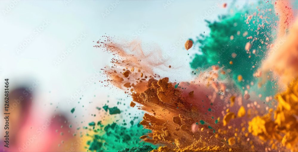 Poster explosion of colored powders in abstract form creating a dynamic and energetic scene