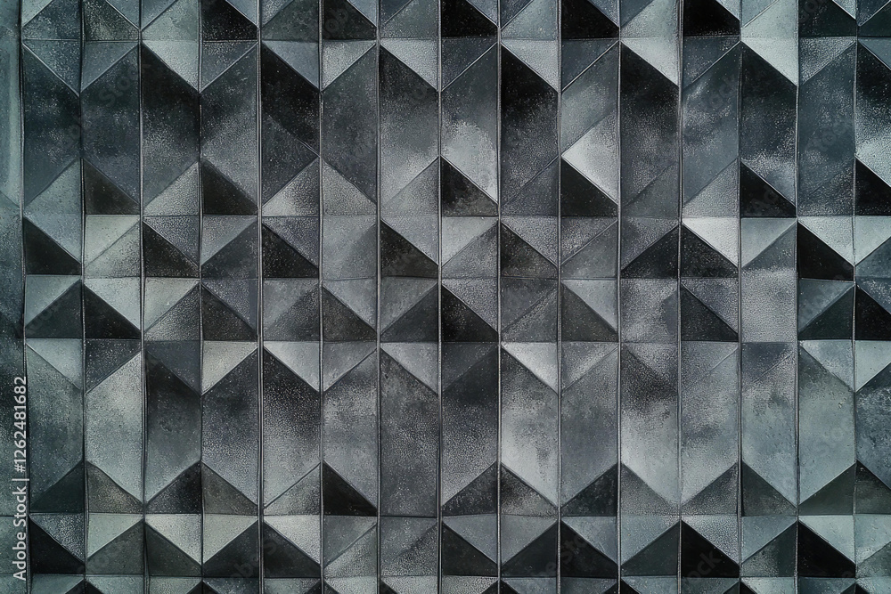 Poster abstract geometric pattern of dark gray triangular tiles on a wall