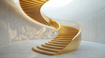 Elegant Spiral Staircase in Modern Architecture with Golden Hues