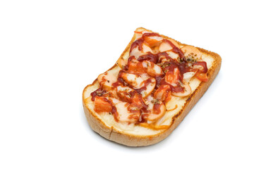 Homemade pizza is simple to make in the kitchen; all you need is bread, pizza sauce, and sausage. It is a family activity that everyone can participate in. White Background and Clipping Path.