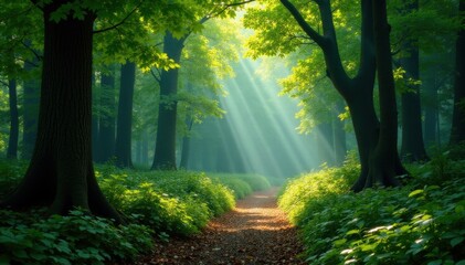 Obraz premium Dense forest canopy, sunlight dappling ground , canopy, bush