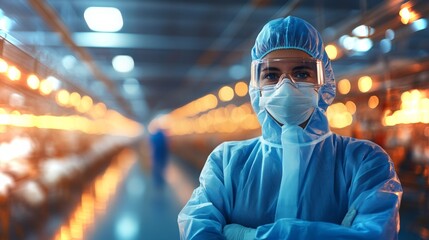 Scientist conducts research in a modern poultry farm equipped with advanced technologies