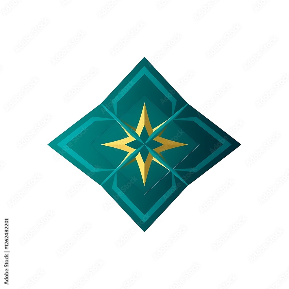 Poster geometric compass design: a stylized compass rose in shades of teal and gold, creating a visually ap