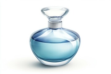 Elegant blue perfume bottle on white background. Artificial Intelligence