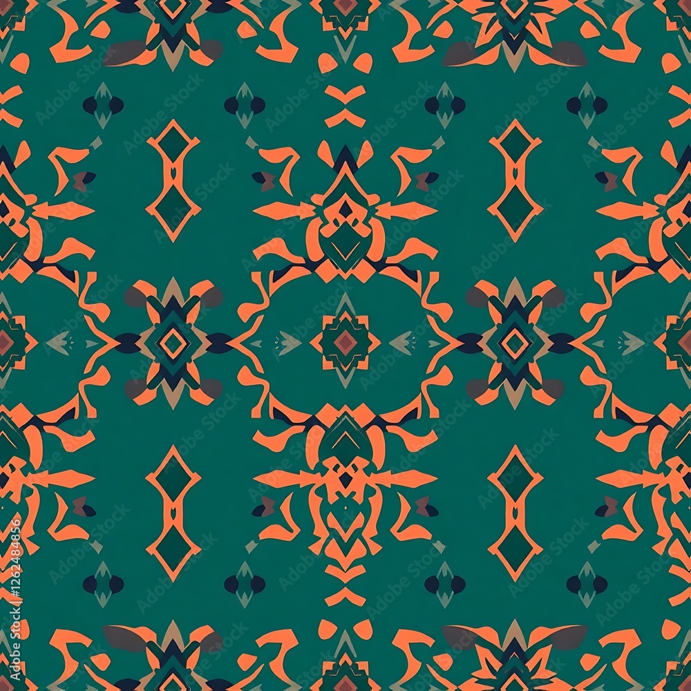 Poster geometric teal and orange seamless pattern: a captivating and intricate geometric pattern featuring 