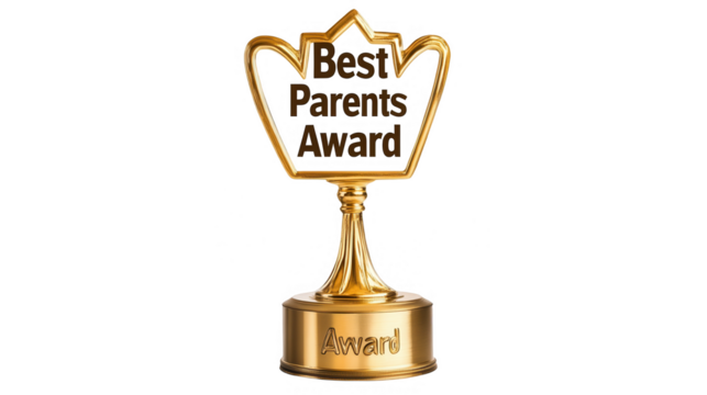 Parents Day PNG file of a golden trophy for Best Parents Award, isolated on white background