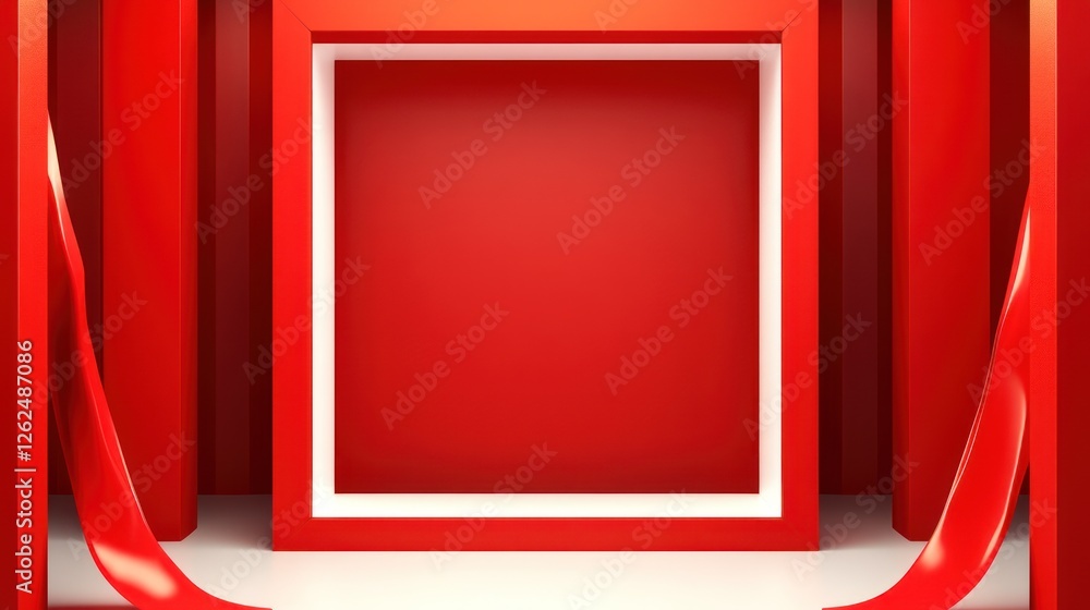 Aufkleber red display space with bold framing and elegant curved ribbons for product presentation and creative