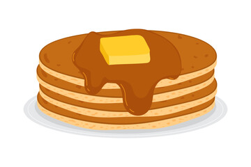 Vector illustration of Pancake with syrup and butter on transparent background