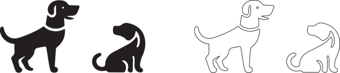 Communication between two dogs. Vector icon of friendship, playing, walking and dating pets.  Dog socialization symbol.
