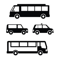 Bus, Taxi, Truck, and Ambulance Silhouette Illustrations